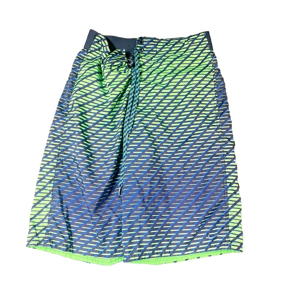 Nike Boardshorts‎ Mens Medium Green Blue Geometric Retro Swim Surf Long Length - Picture 1 of 6